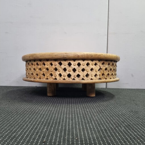 Round Wood Coffee Curved Table in Raw Mango Lattice - SOLD - Image 4
