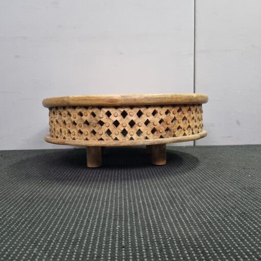 Round Wood Coffee Curved Table in Raw Mango Lattice - SOLD - Image 3