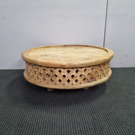 Round Wood Coffee Curved Table in Raw Mango Lattice - SOLD
