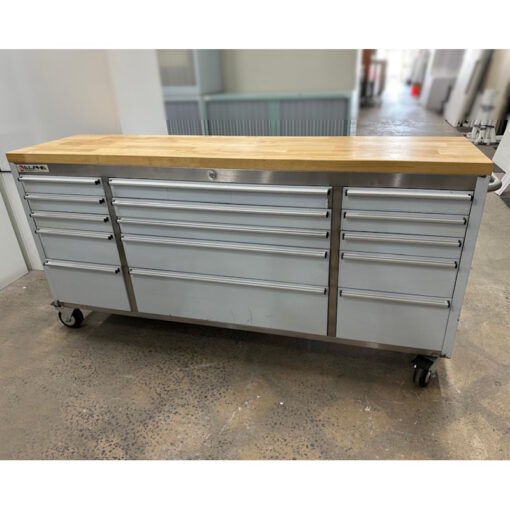 Steel Tool Chest with Drawers & Castors Wooden Top - 1830W x 460D x 920H - SOLD