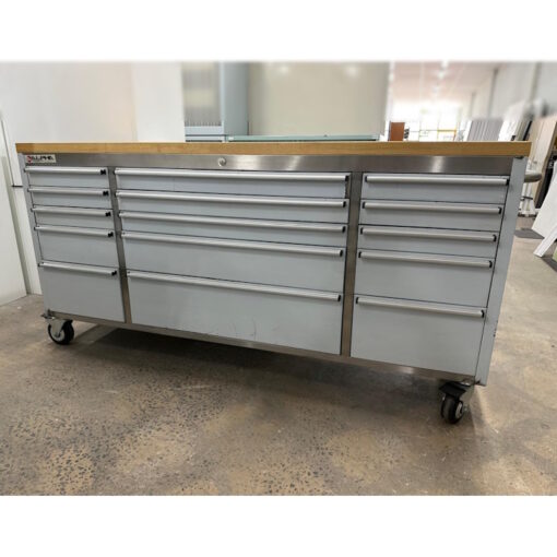 Steel Tool Chest with Drawers & Castors Wooden Top - 1830W x 460D x 920H - SOLD - Image 2