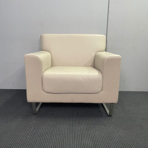 Tub / Armchair In Cream Leather - SOLD