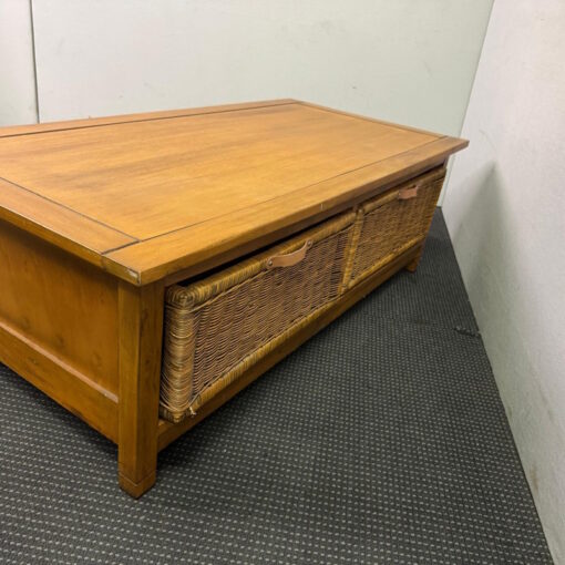 Timber Coffee Table With Four Wicker Drawers - 1200W x 600D x 405H - 1 available - Image 7