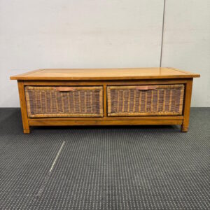 Timber Coffee Table With Four Wicker Drawers - 1200W x 600D x 405H - 1 available