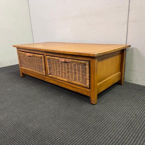Timber Coffee Table With Four Wicker Drawers - 1200W x 600D x 405H - 1 available - Image 3