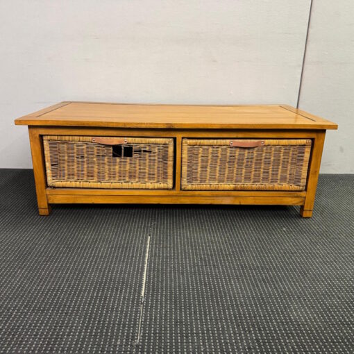 Timber Coffee Table With Four Wicker Drawers - 1200W x 600D x 405H - 1 available - Image 5