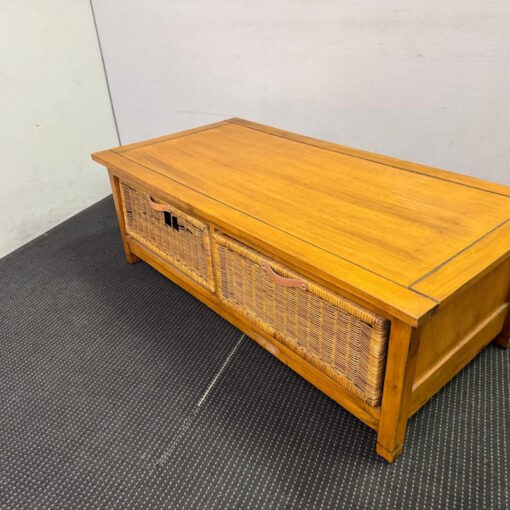 Timber Coffee Table With Four Wicker Drawers - 1200W x 600D x 405H - 1 available - Image 6