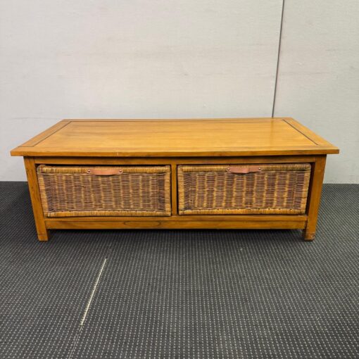 Timber Coffee Table With Four Wicker Drawers - 1200W x 600D x 405H - 1 available - Image 2